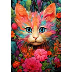 3663384910197-puzzle-bluebird---1000pces---chaton-et-fleurs